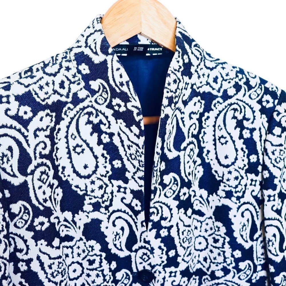 Ellen Tracy x Linda Allard Blazer Size 12 Tapastry Blue White Paisley Jacket - Picture 8 of 10